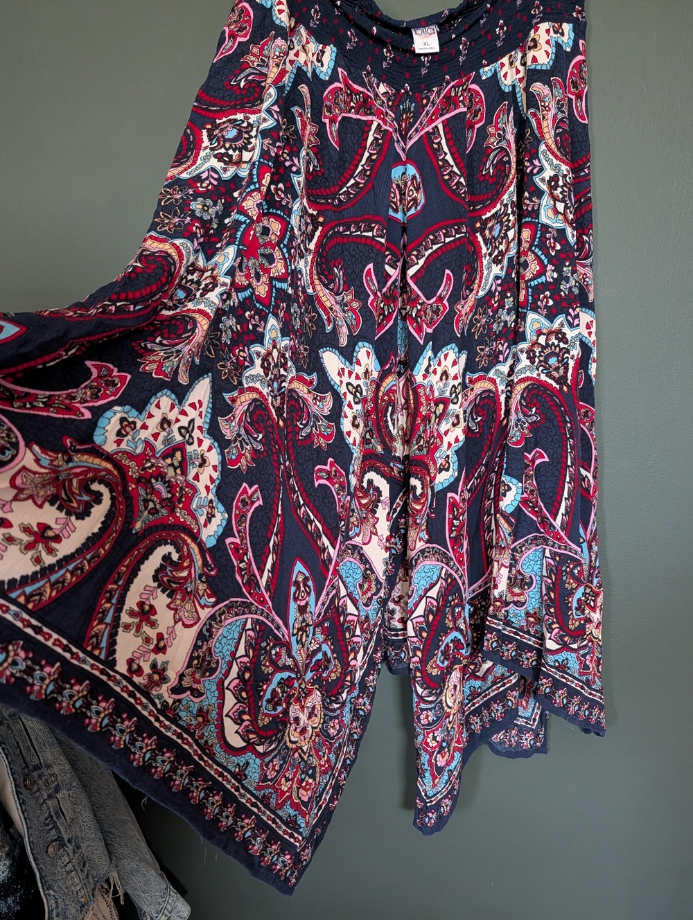 Bila Navy Paisley Handkerchief Hem Skirt with Pink & Teal Details